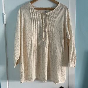 LL Bean Ladies Cotton Crinkle Tie-Neck 3/4 Sleeve Peasant Blouse